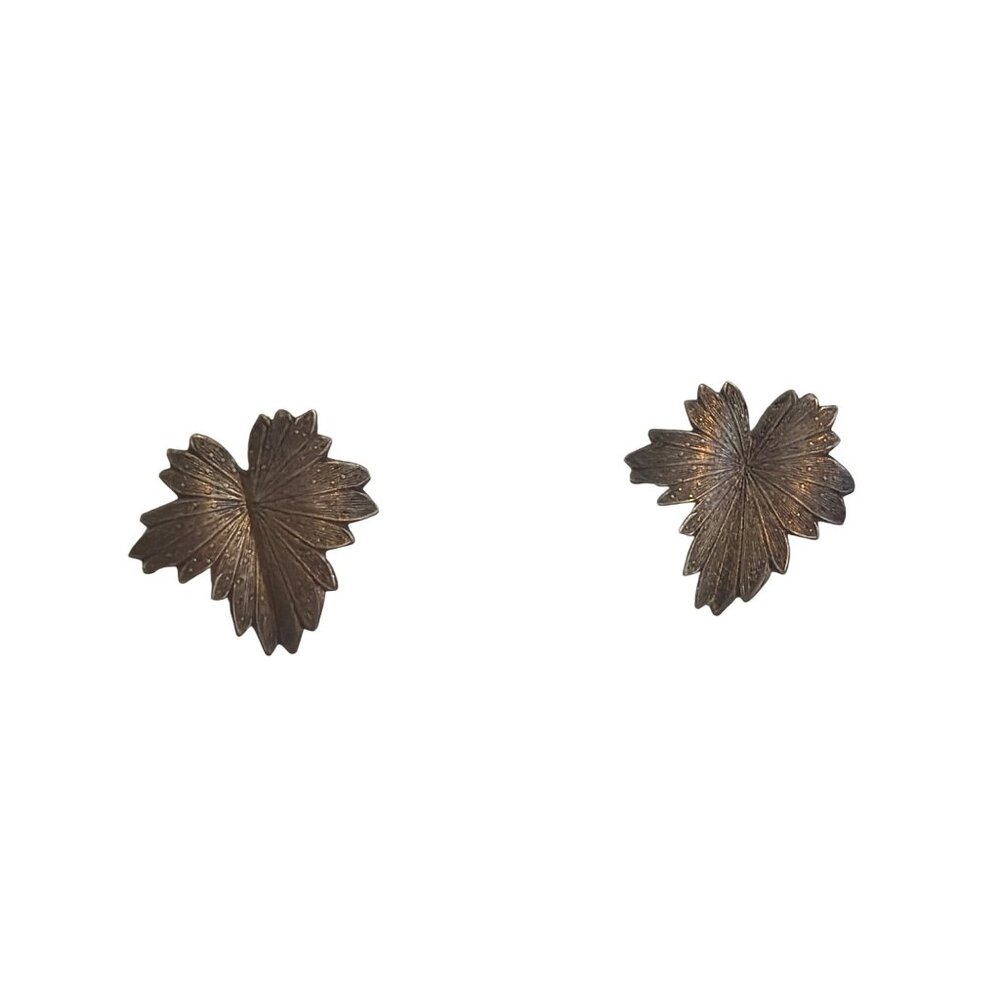 Vintage Sterling Silver Leaf Earrings Textured Marked .75" Estate Patina 1.08g